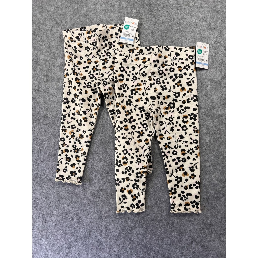Garanimals Print Jersey Leggings 12M Wheat Heather Floral Set of 2 Cotton Blend‎